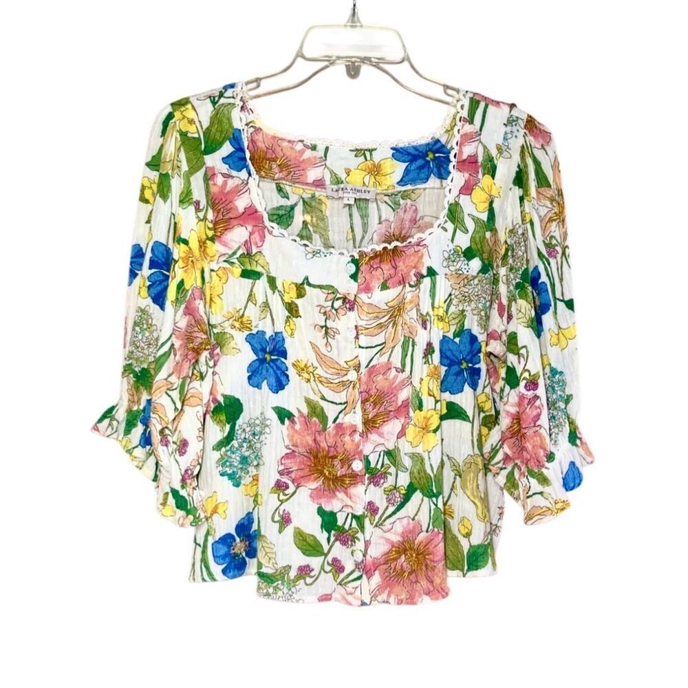 Laura Ashley Floral Print Blouse in White/Pink/Yellow Women’s L